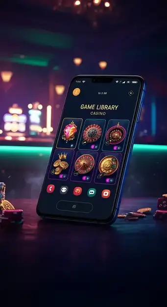 Captura de pantalla de la interfaz de Spinmama Casino en un teléfono móvil mostrando una selección de juegos de tragamonedas y un botón de inicio de sesión.